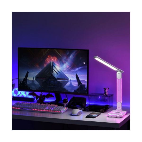 Flexo LED GAMER con luz de colores en su estructura, 10W 450Lm, CCT RGB Dimable blanco, con base para ccargar y microfono integr