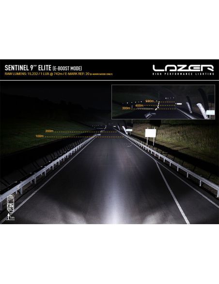 Prueba de Faro LED Sentinel 9'' Elite Black con E-Boost - Alta Potencia y Diseño Premium 20 Puntos de Luz Lazer