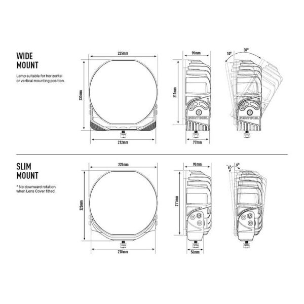 Medidas Faro LED Sentinel 9'' Black con Luz de Posición Blanca y Ambar - Máxima Potencia y Diseño Moderno R112 R7