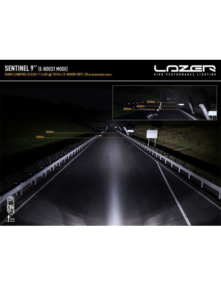 Photo réelle avec phare LED noir Sentinel 9'' avec feu de position blanc et ambre - Puissance maximale et design moderne R112 R7