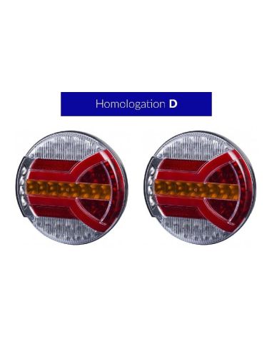 Veilleuse LED ronde avec éclairage latéral de plaque, Position, Clignotant et Frein 4 Fonctions Homologation Navia D, 2a, R1,S1,