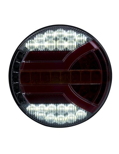 Luz LED redonda com luz de posição, pisca, freio, neblina e marcha à ré 5 funções Homologação F1, 2a, R1, S1, AR E9