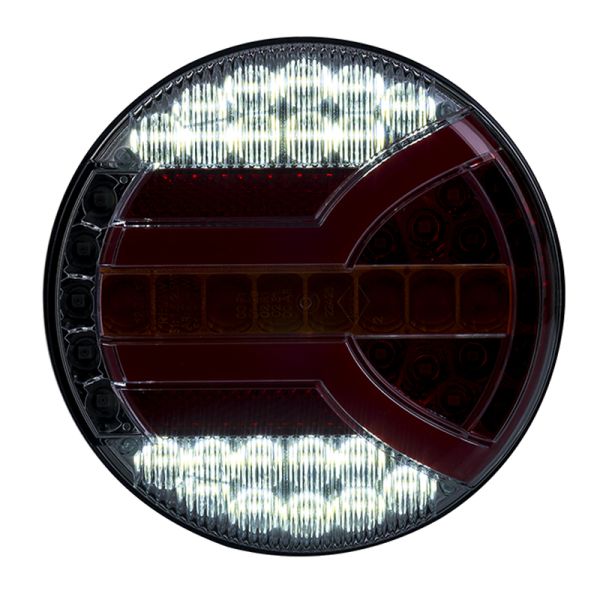 Piloto LED redondo con luz Posición, Intermitente, Freno, Niebla y Marcha atrás 5 Funciones Homologación F1, 2a, R1, S1, AR E9