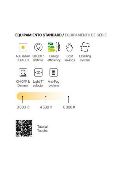 Espelho CUENCA Retroiluminado LED Triplo Toque CCT 3000K-6000K | LeonLeds