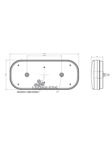 Dimensões da lanterna traseira de LED Fristom FT-600 homologada para 12-36V | LeonLeds Lighting