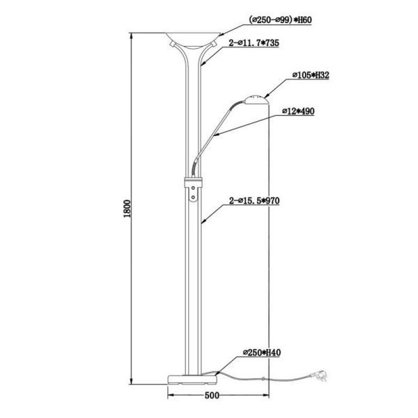Lámpara de Pie LED SPOCK con Brazo Lector Regulable | LeonLeds