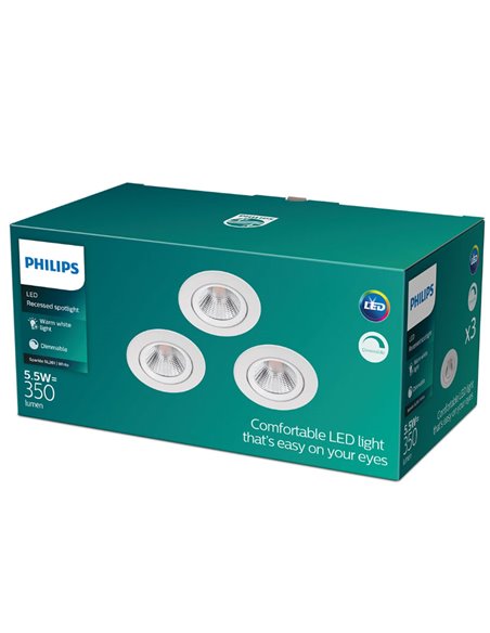 Pack de 3 focos LED empotrables regulable SPARKLE, 2700K blanco EyeComfort