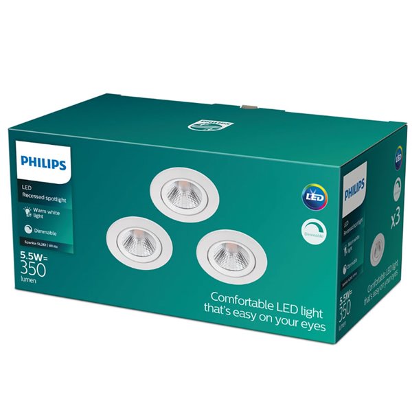 Pack de 3 focos LED empotrables regulable SPARKLE, 2700K blanco EyeComfort