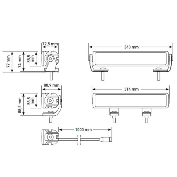 Barra LED con luz de posición Blanca y Ambar 52W ECE R10, R148  y R149 6000Lm 34,3Cm de largo  1FE 357 666-001