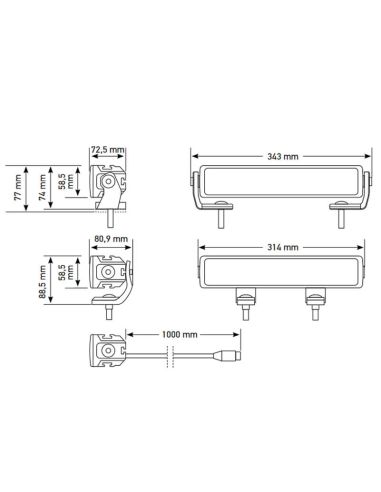 Barre LED avec feu de position Blanc et Ambre 52W ECE R10, R148 et R149 6000Lm 34,3Cm de long 1FE 357 666-001