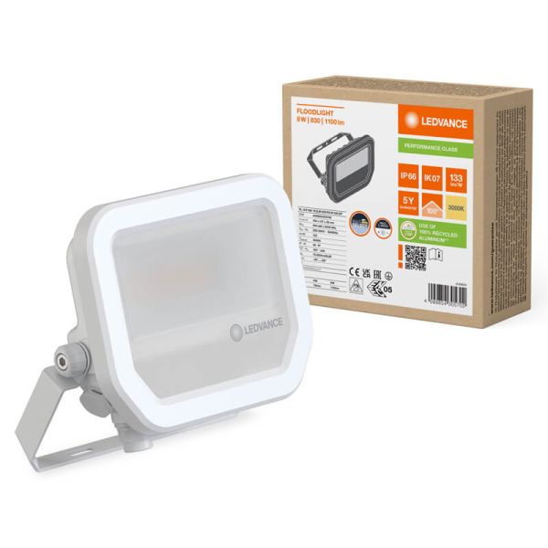 Holofote LED Branco para Exterior FL 10 P 8W - Alta Eficiência e Durabilidade IP66 1.200Lm Gen4 3000K Ledvance