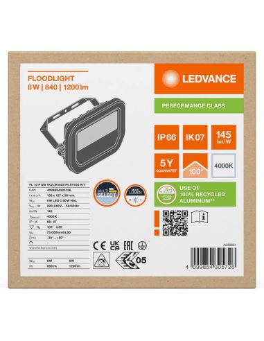 Proyector LED para Exterior Blanco FL 10 P 8W - Alta Eficiencia y Durabilidad IP66 1.200Lm Gen4 4000K Ledvance