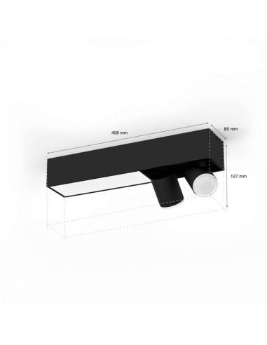 Plafón LED Negro Centris Hue 2L 1.560Lm Control por Voz Philips Hue medidas