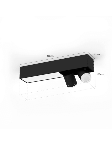 Plafón LED Negro Centris Hue 2L 1.560Lm Control por Voz Philips Hue medidas