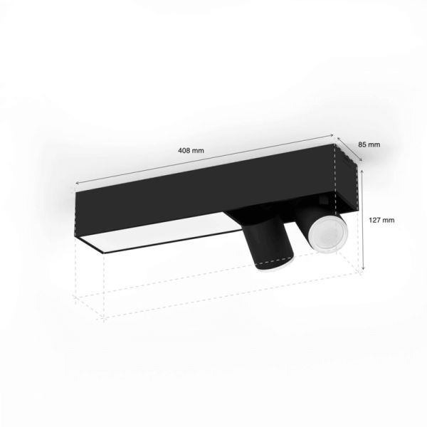 Plafón LED Negro Centris Hue 2L 1.560Lm Control por Voz Philips Hue medidas