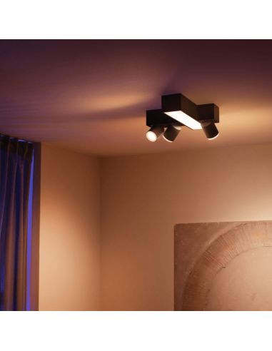 Plafón de techo LED regulable Centris Hue negro 25W encendidas en un salón | LeonLeds