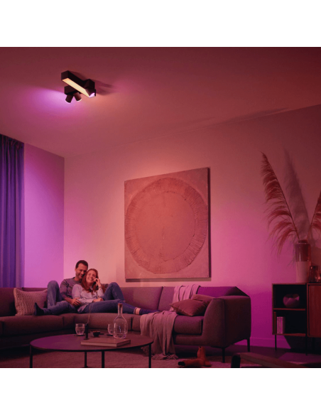 Plafón de techo LED regulable Centris Hue negro 25W en un salón | LeonLeds