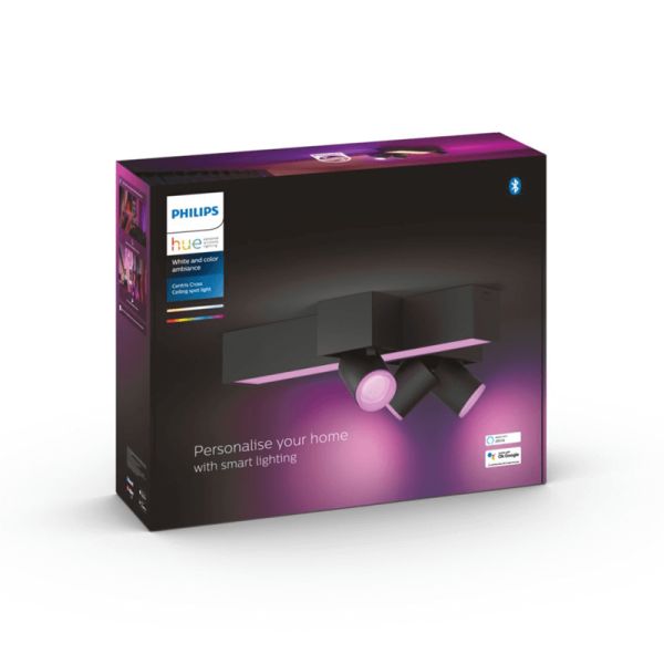 Plafón de techo LED regulable Centris Hue negro 25W caja producto | LeonLeds