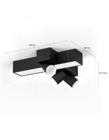 Plafón de techo LED regulable Centris Hue negro 25W medidas producto | LeonLeds