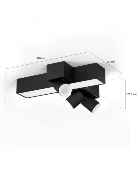 Plafón de techo LED regulable Centris Hue negro 25W medidas producto | LeonLeds