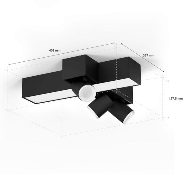 Plafón de techo LED regulable Centris Hue negro 25W medidas producto | LeonLeds