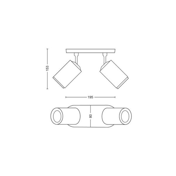 Mesures du produit du projecteur intelligent Fugato à 2 lumières | LéonLeds