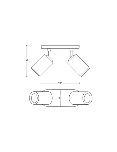 Foco inteligente 2 luces Fugato negro medidas producto| LeonLeds