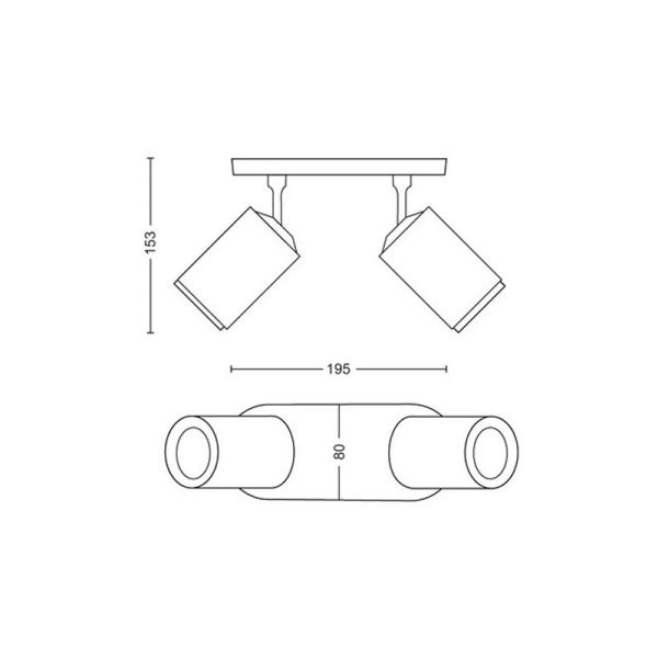 Spot intelligent 2 lumières Fugato noir mesures du produit | LéonLeds