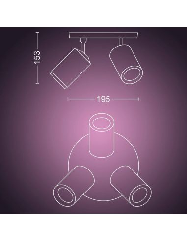 Spot intelligent 3 lumières noir mesures du produit Fugato | LéonLeds
