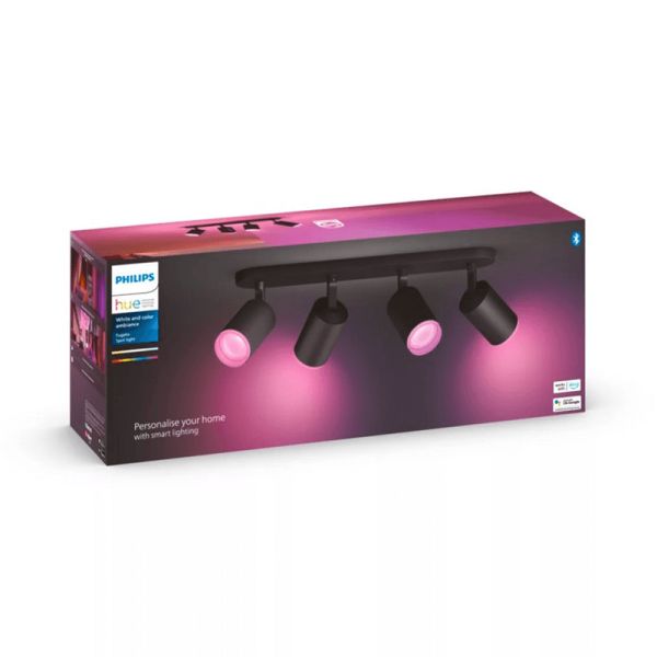 Foco inteligente 4 luces negro Fugato caja producto| LeonLeds