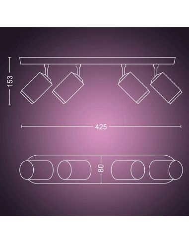 Foco inteligente 4 luces negro Fugato medidas producto| LeonLeds