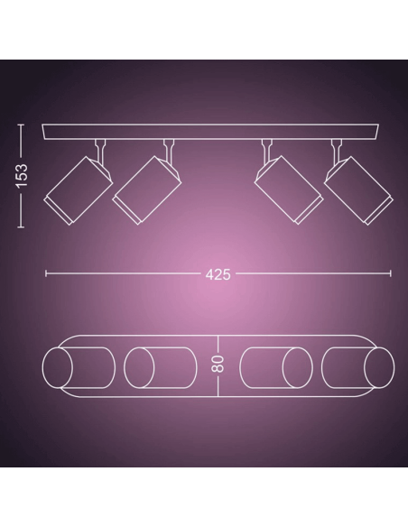 Foco inteligente 4 luces negro Fugato medidas producto| LeonLeds