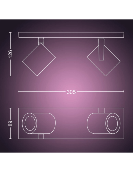Refletor inteligente 2 luzes Medições do produto Argenta | LeonLeds