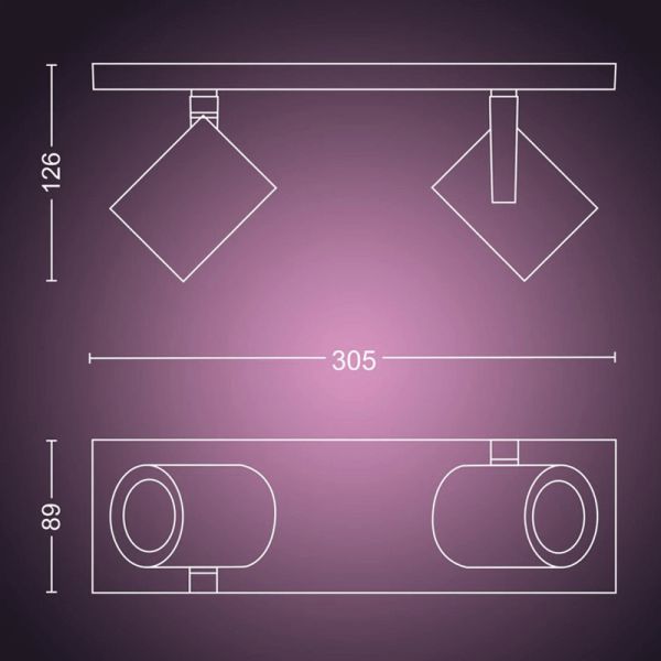 Spot intelligent 2 lumières Argenta mesures du produit | LéonLeds