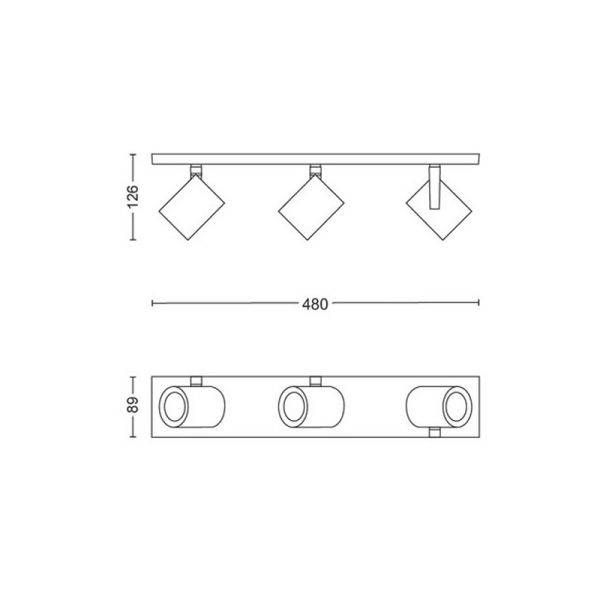 Foco inteligente de 3 luces Argenta blanco 5.7W GU10 2000-6500K RGB HueWhite and Color Ambiance medidas