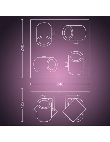 Refletor inteligente com 4 luzes brancas Argenta 5.7W GU10 2000-6500K RGB HueWhite e medições Color Ambiance