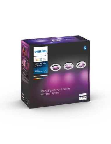Pack de 3 focos inteligentes Centura Philips Hue caja producto| LeonLeds