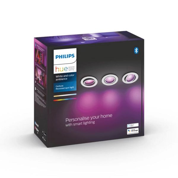 Pack de 3 focos inteligentes Centura Philips Hue caja producto| LeonLeds