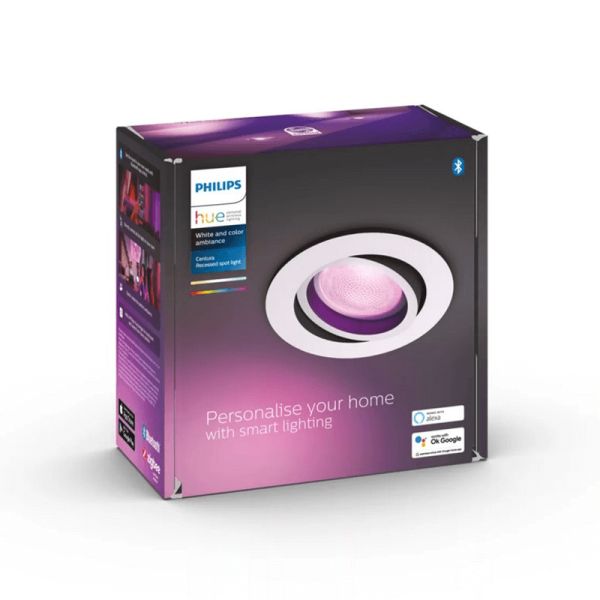 Spot LED intelligent rond Philips Hue Centura, produit en boîte blanche