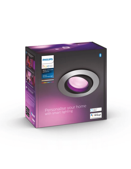 Foco LED inteligente redondo aluminio Philips Hue Centura caja producto