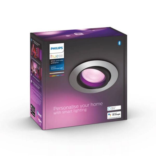 Foco LED inteligente redondo aluminio Philips Hue Centura caja producto