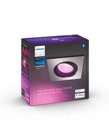 Foco LED inteligente cuadrado aluminio Philips Hue Centura caja producto
