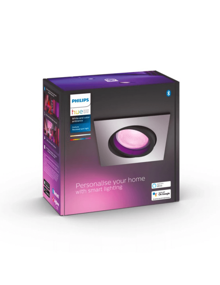Foco LED inteligente cuadrado aluminio Philips Hue Centura caja producto