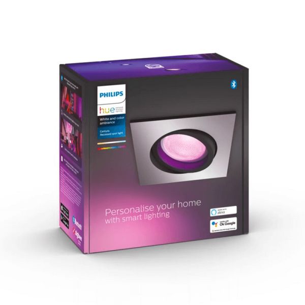 Foco LED inteligente cuadrado aluminio Philips Hue Centura caja producto