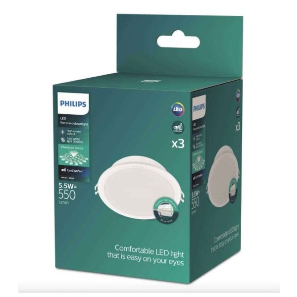 Pack de 3 Downlight LED empotrable MESON 5,5W Ø 90 mm 4000K, blanco