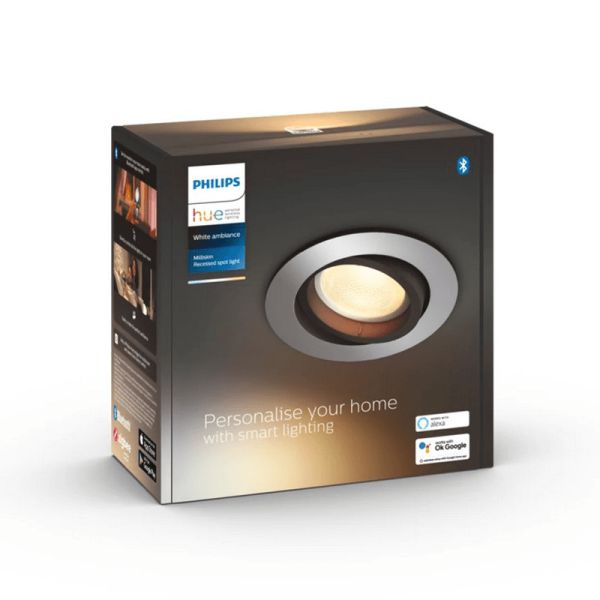 Foco LED empotrable redondo Milliskin aluminio Philips Hue caja producto