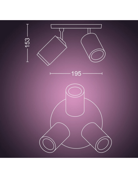 Refletor inteligente 3 luzes Medições Fugato | LeonLeds