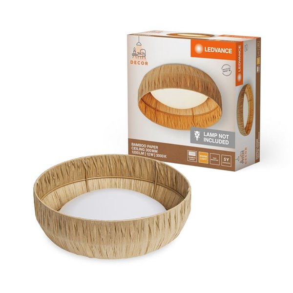 Candeeiro de teto em papel bambu 12W 400Lm, 3000K Ø 300mm