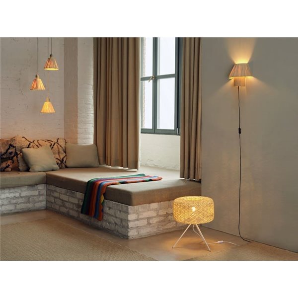 Lámpara de Techo colgante verde con pantalla de rafia en 3 alturas, 3XE27​