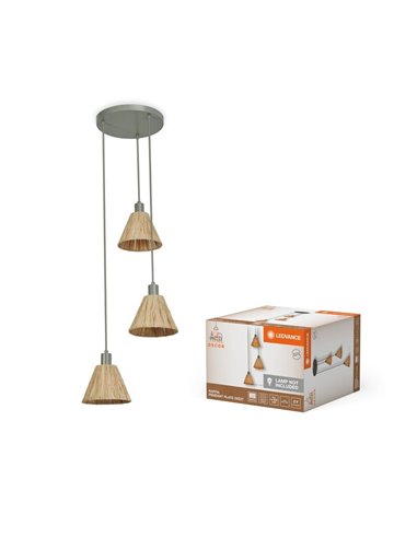 Candeeiro de teto suspenso verde com abajur de ráfia em 3 alturas, 3XE27​